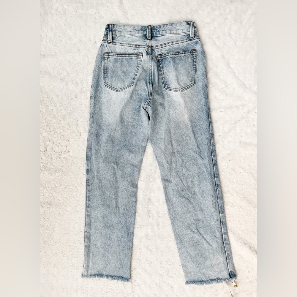J GALT Brandy Melville High Rise Frayed Hem Straight Leg Jeans - Picture 2 of 9